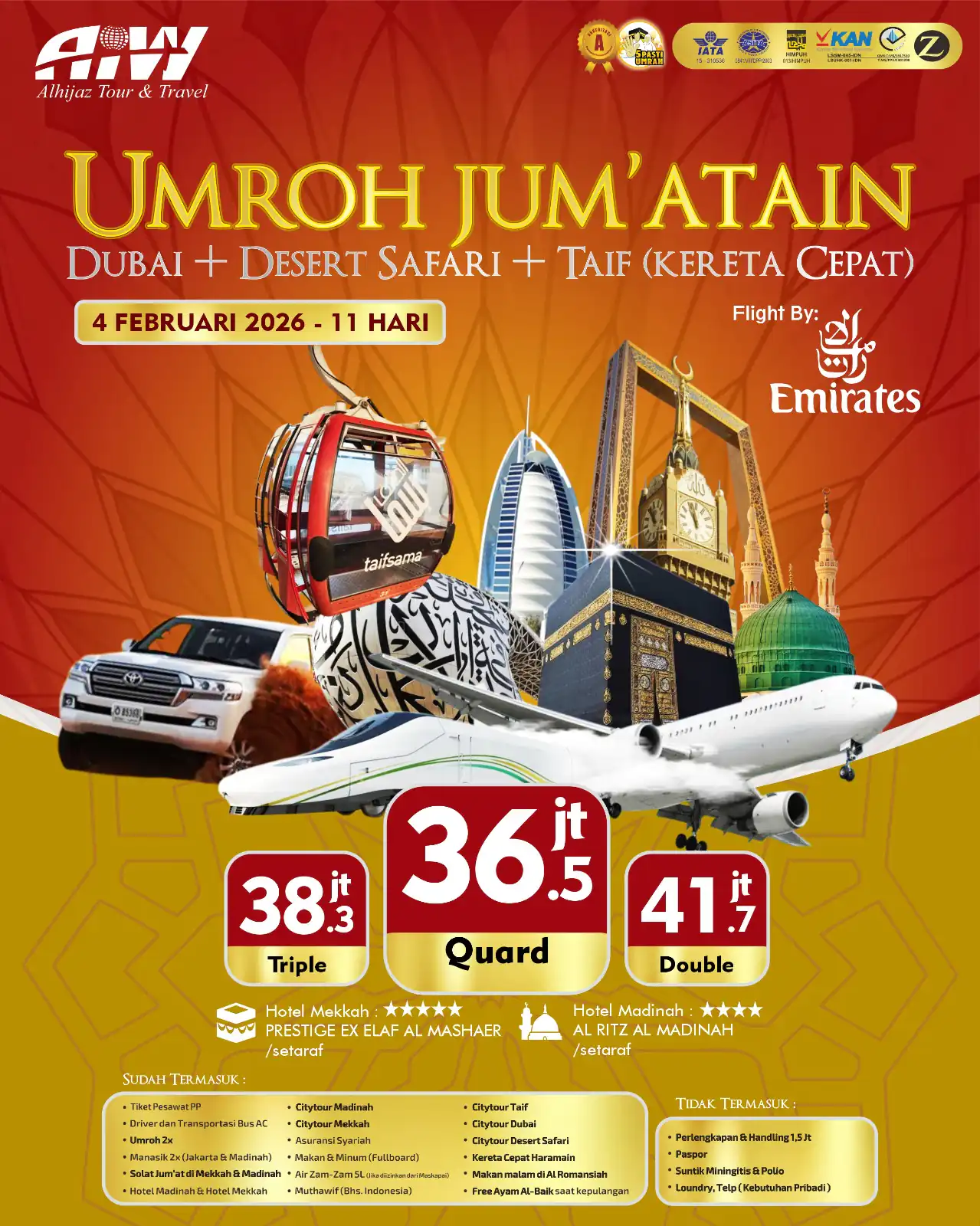 JUM'ATAIN PLUS DUBAI + DESERT SAFARI + TAIF 11HR (KERETA CEPAT)
