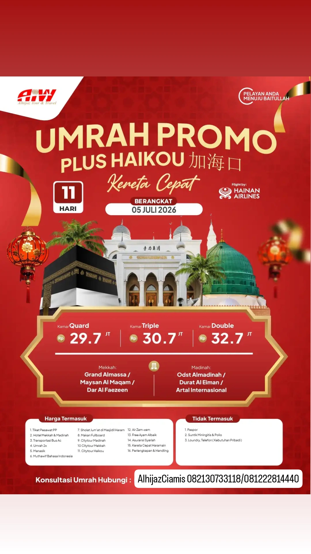 Umroh Promo plus Haikou 11 hari